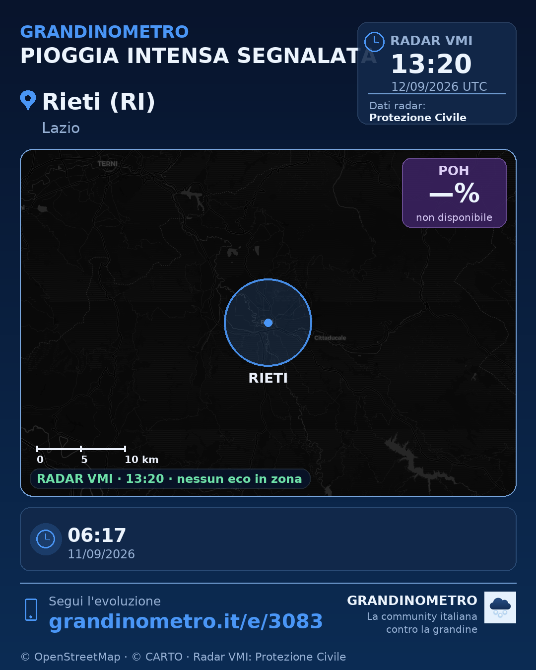 Mappa dell'evento: pioggia intensa a Rieti (RI)