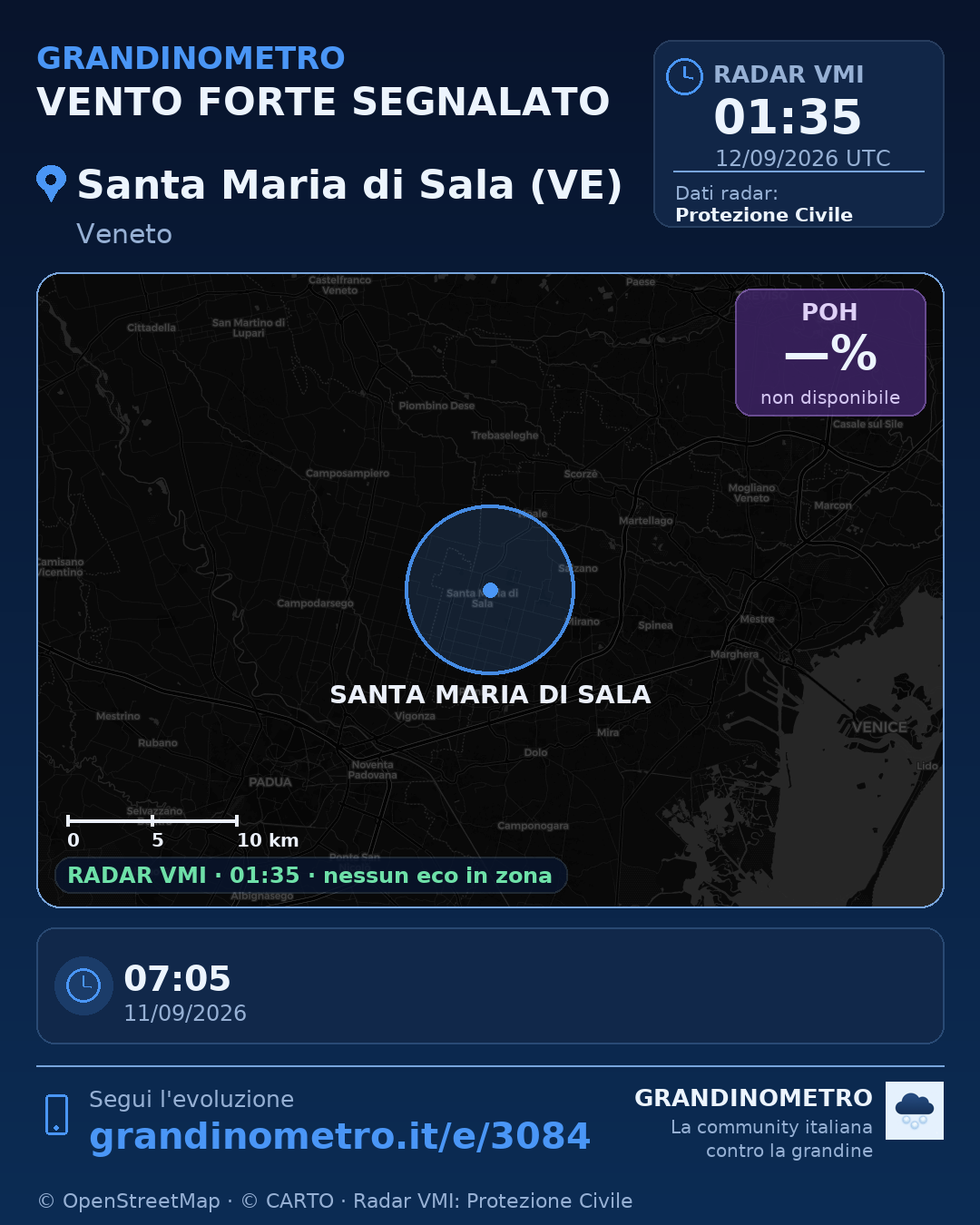 Mappa dell'evento: vento forte a Santa Maria di Sala (VE)