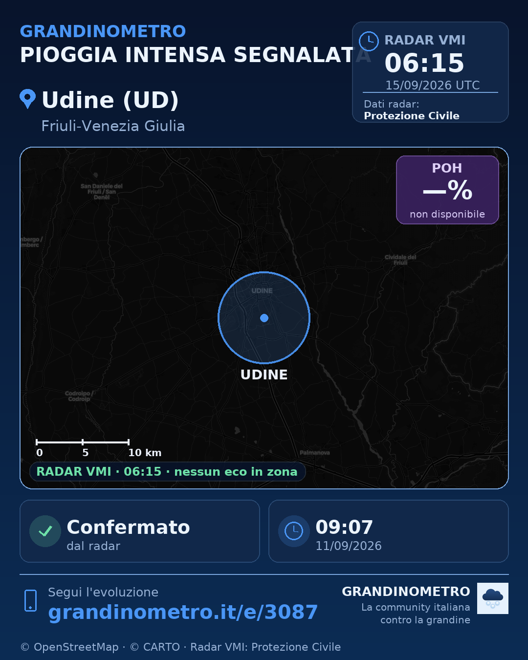 Mappa dell'evento: pioggia intensa a Udine (UD)