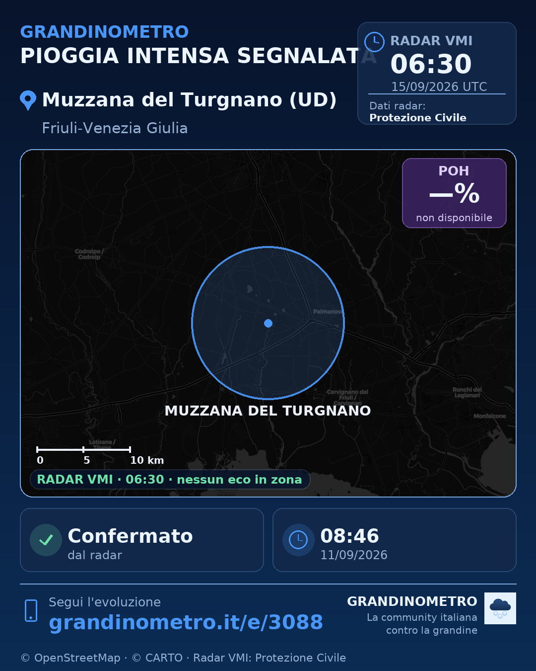 Mappa dell'evento: pioggia intensa a Muzzana del Turgnano (UD)