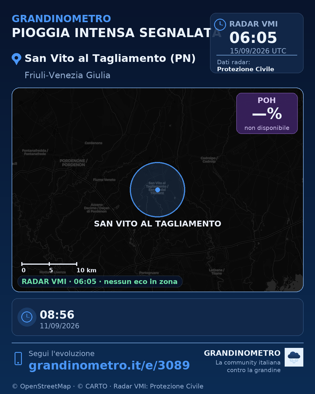 Mappa dell'evento: pioggia intensa a San Vito al Tagliamento (PN)
