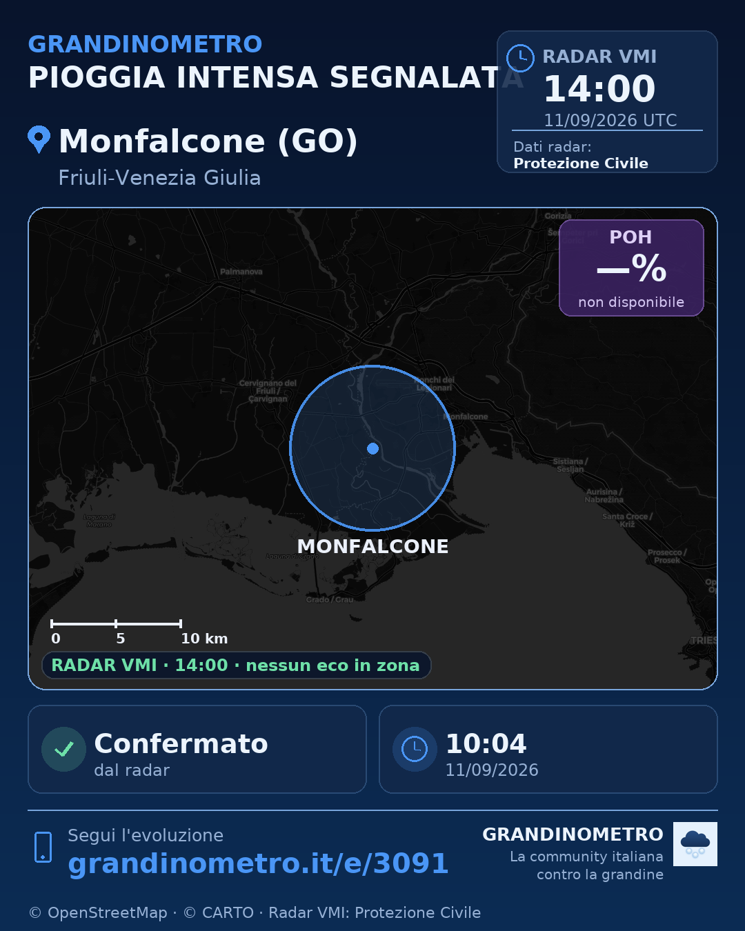 Mappa dell'evento: pioggia intensa a Monfalcone (GO)