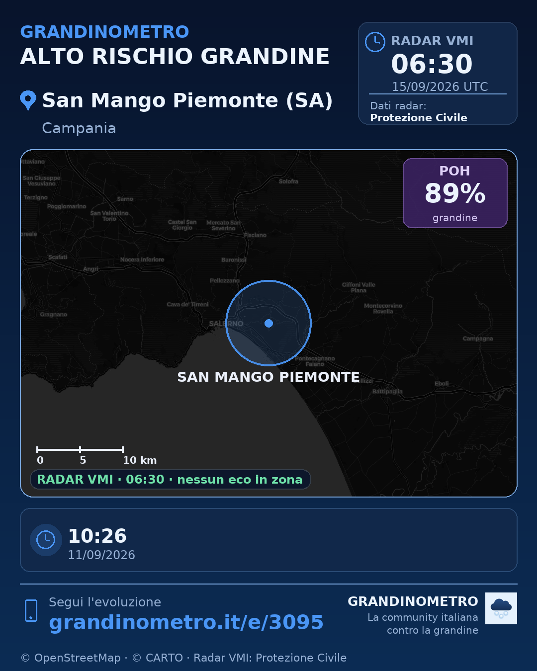 Mappa dell'evento: grandine a San Mango Piemonte (SA)