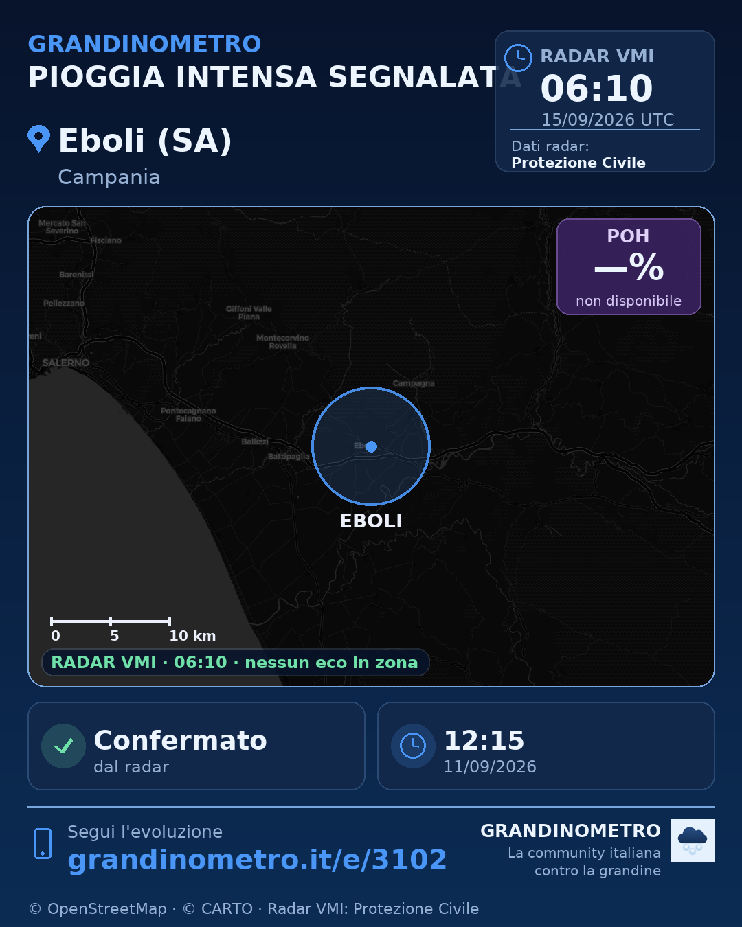 Mappa dell'evento: pioggia intensa a Eboli (SA)