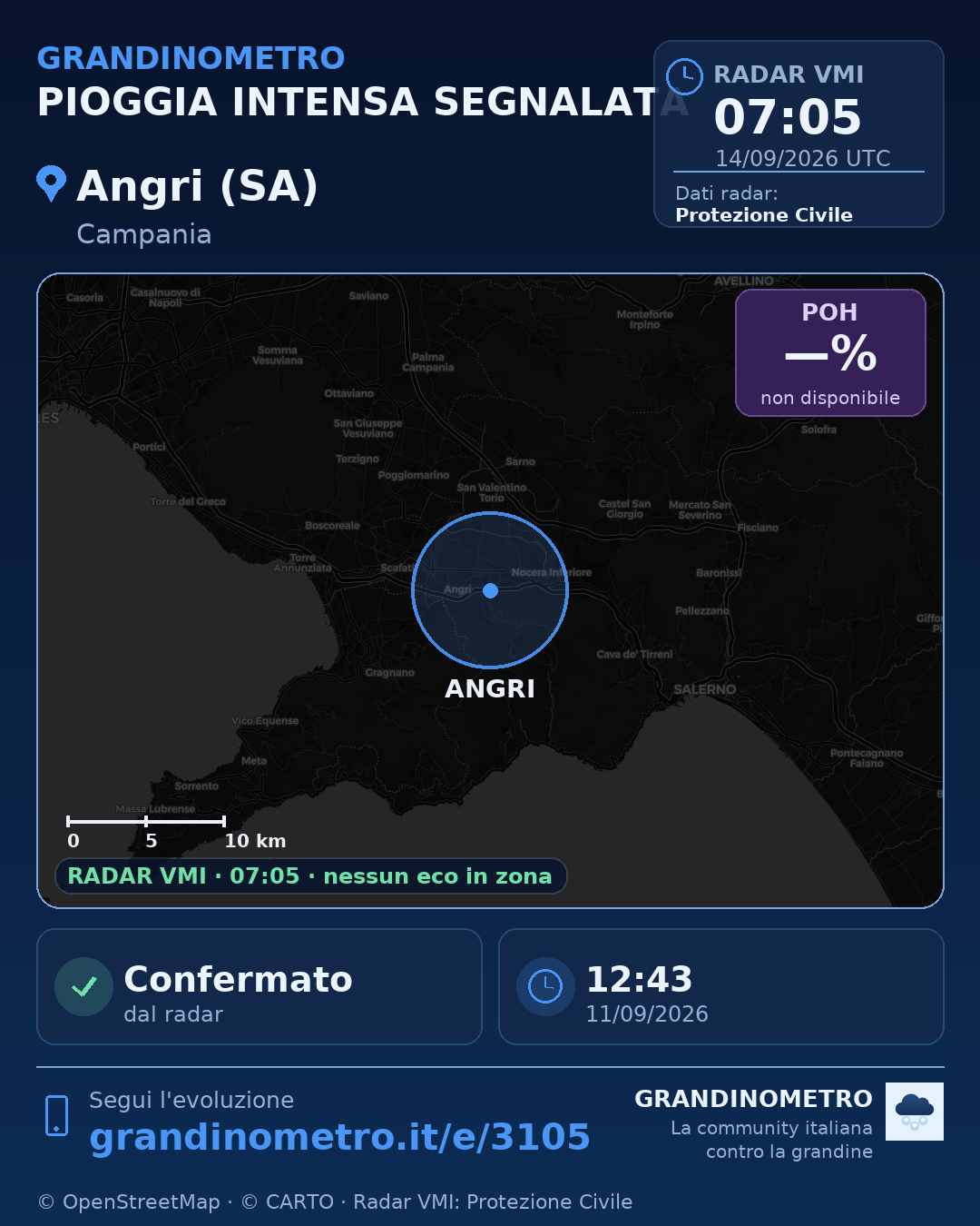 Mappa dell'evento: pioggia intensa ad Angri (SA)