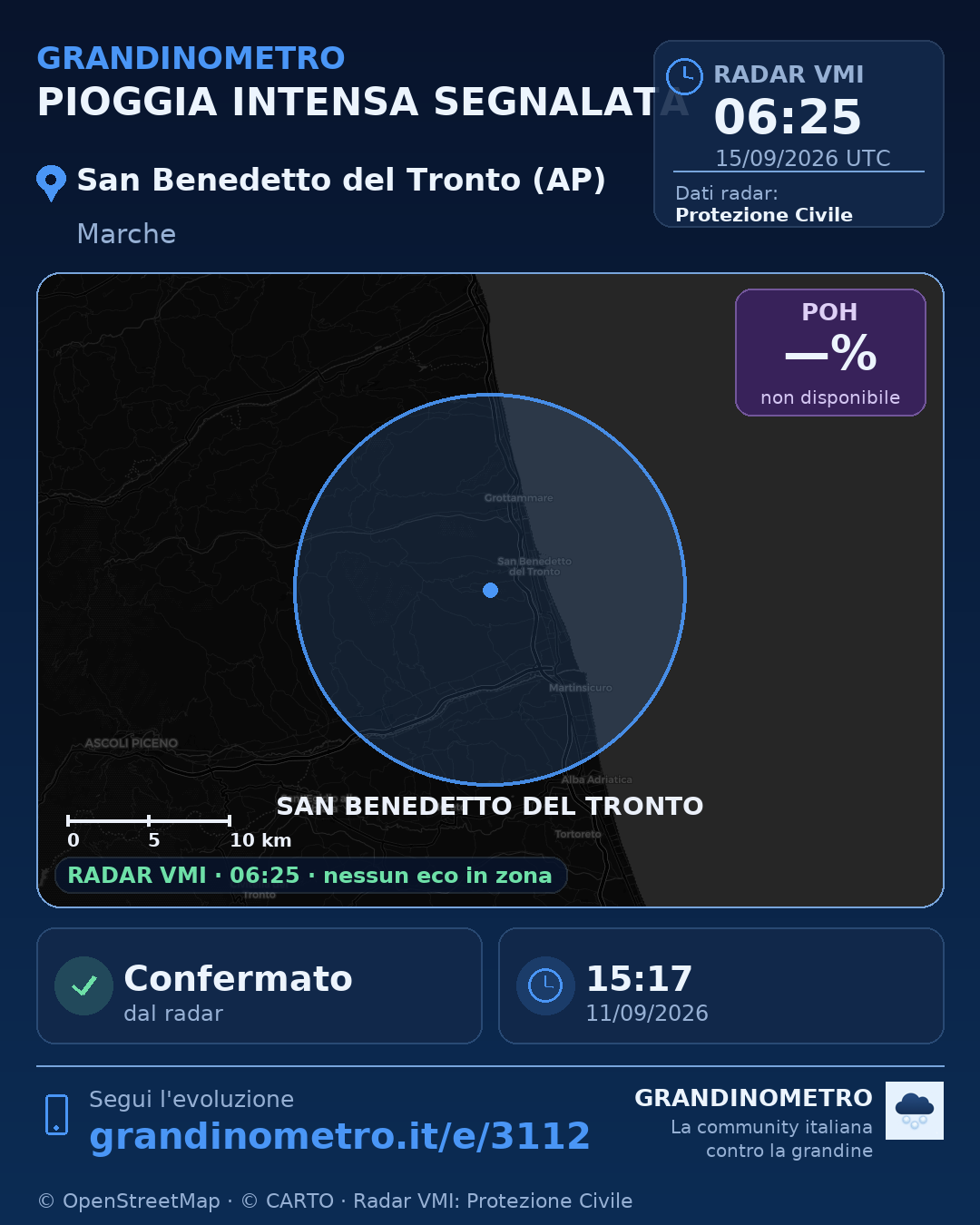 Mappa dell'evento: pioggia intensa a San Benedetto del Tronto (AP)