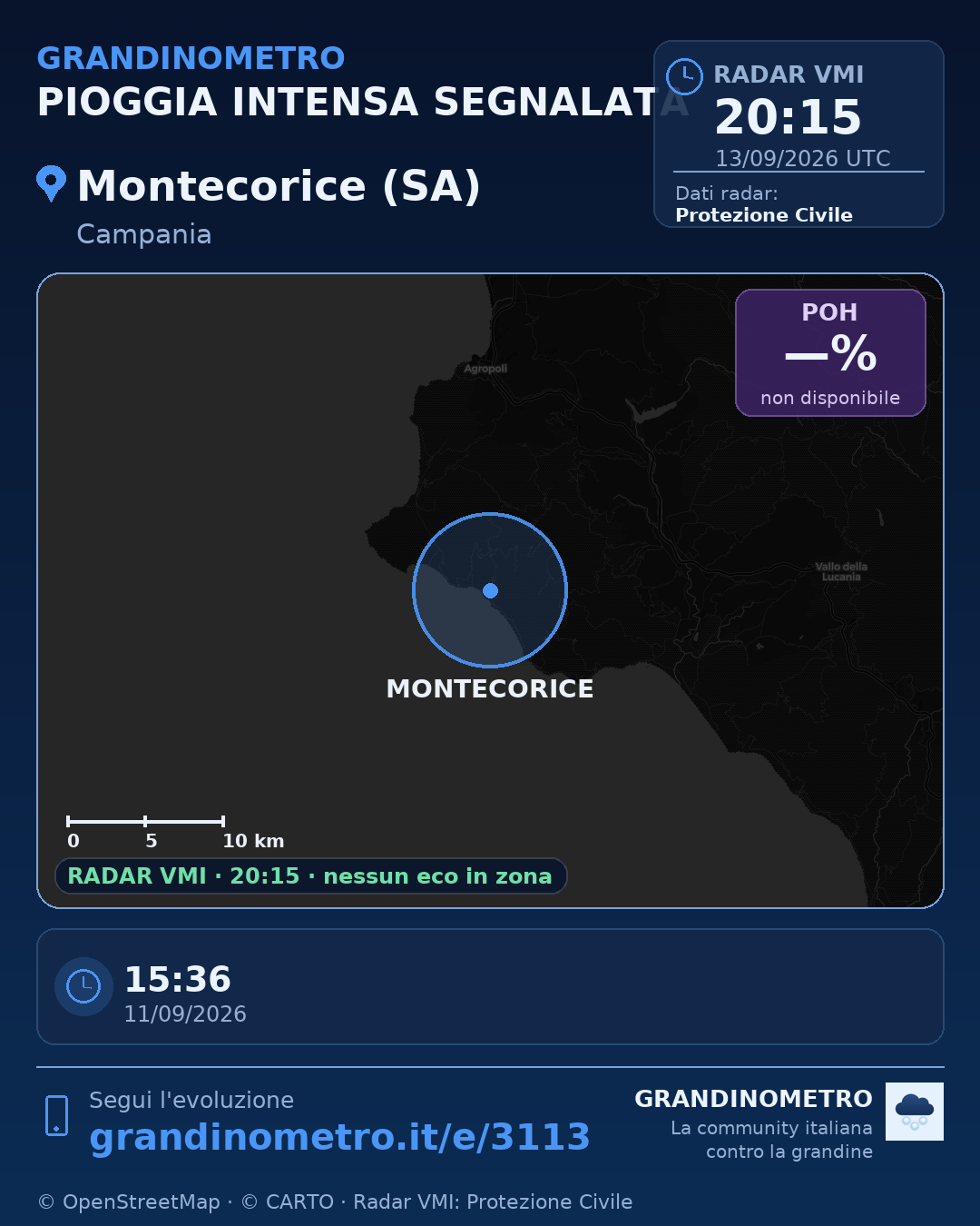Mappa dell'evento: pioggia intensa a Montecorice (SA)