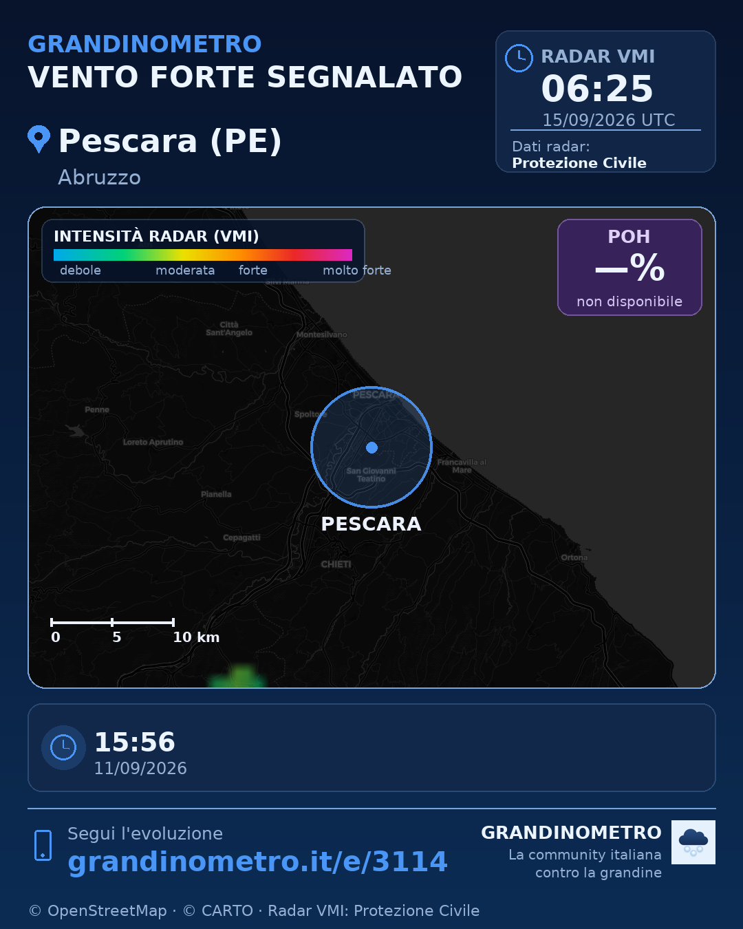 Mappa dell'evento: vento forte a Pescara (PE)
