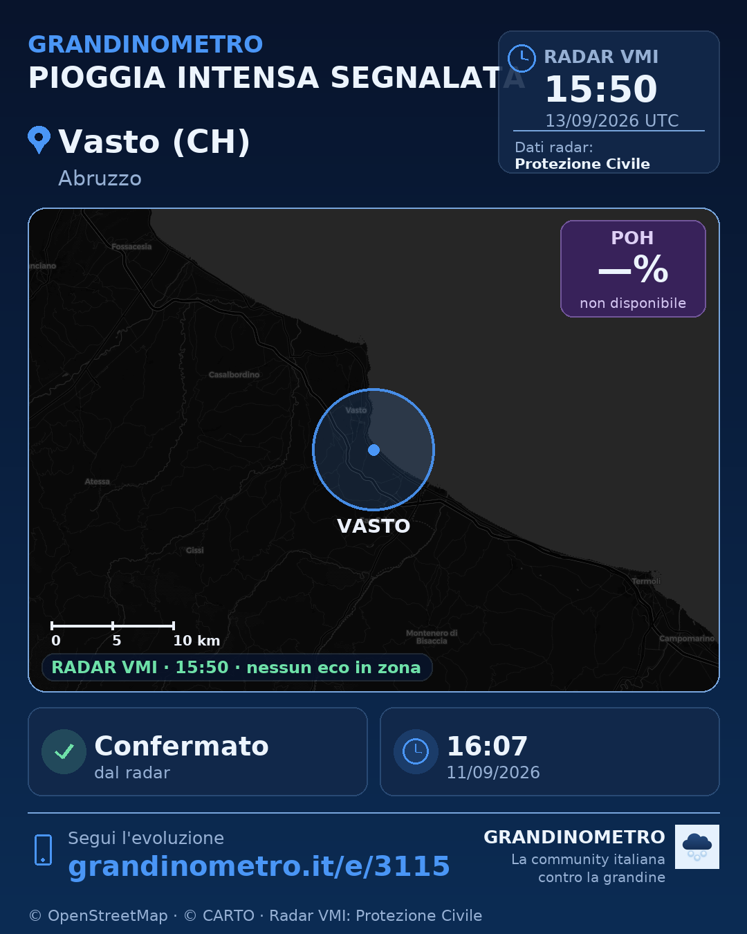 Mappa dell'evento: pioggia intensa a Vasto (CH)