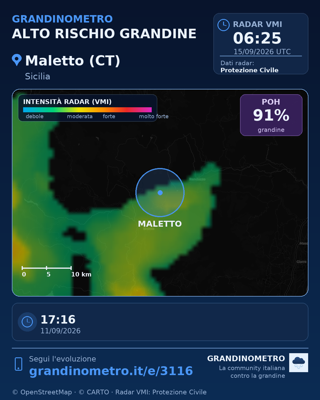 Mappa dell'evento: grandine a Maletto (CT)