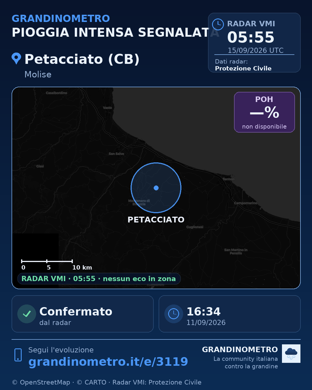 Mappa dell'evento: pioggia intensa a Petacciato (CB)