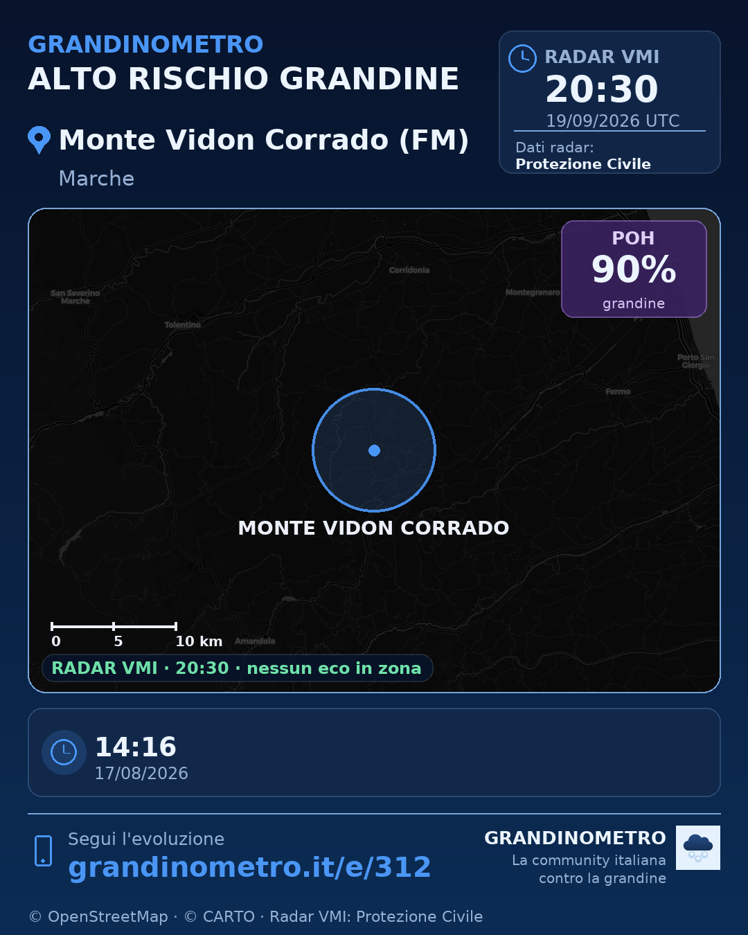 Mappa dell'evento: grandine a Monte Vidon Corrado (FM)