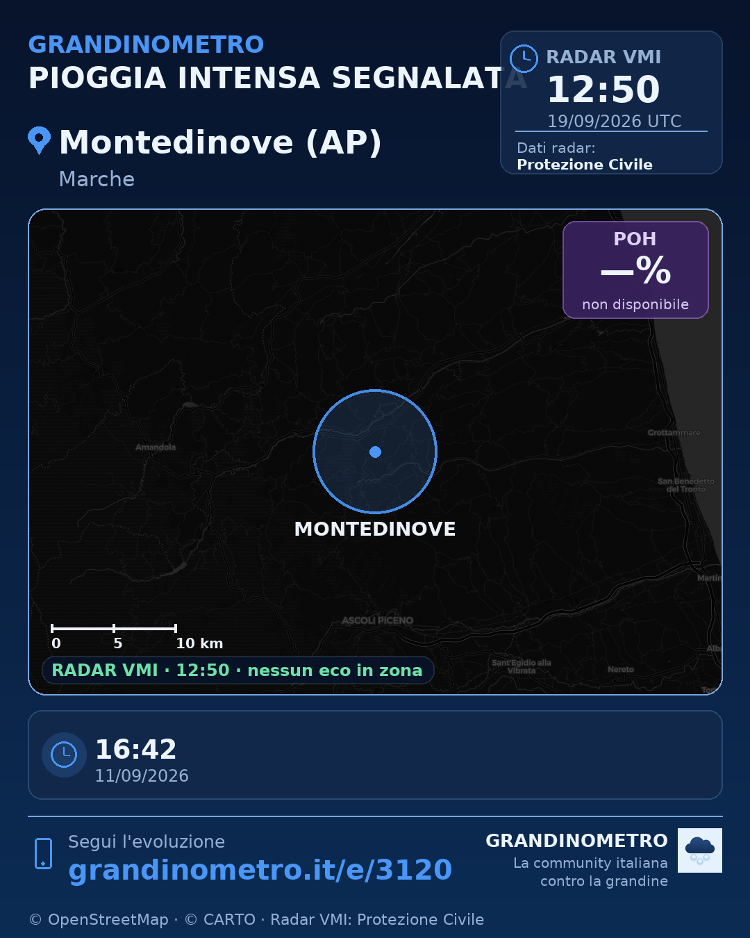 Mappa dell'evento: pioggia intensa a Montedinove (AP)
