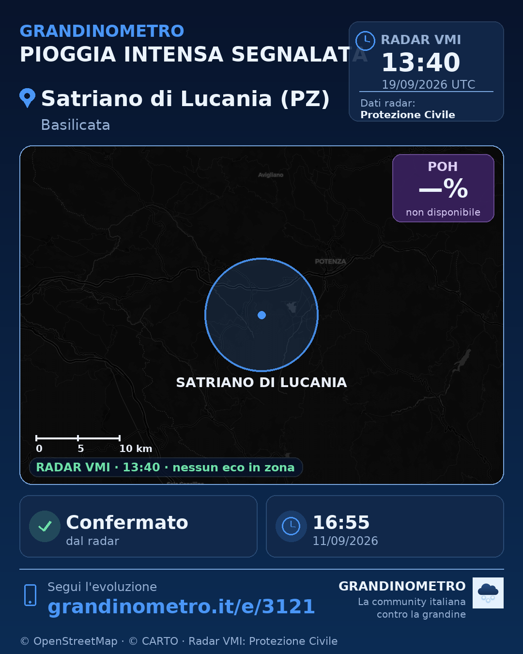 Mappa dell'evento: pioggia intensa a Satriano di Lucania (PZ)