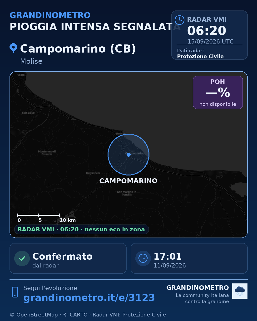 Mappa dell'evento: pioggia intensa a Campomarino (CB)