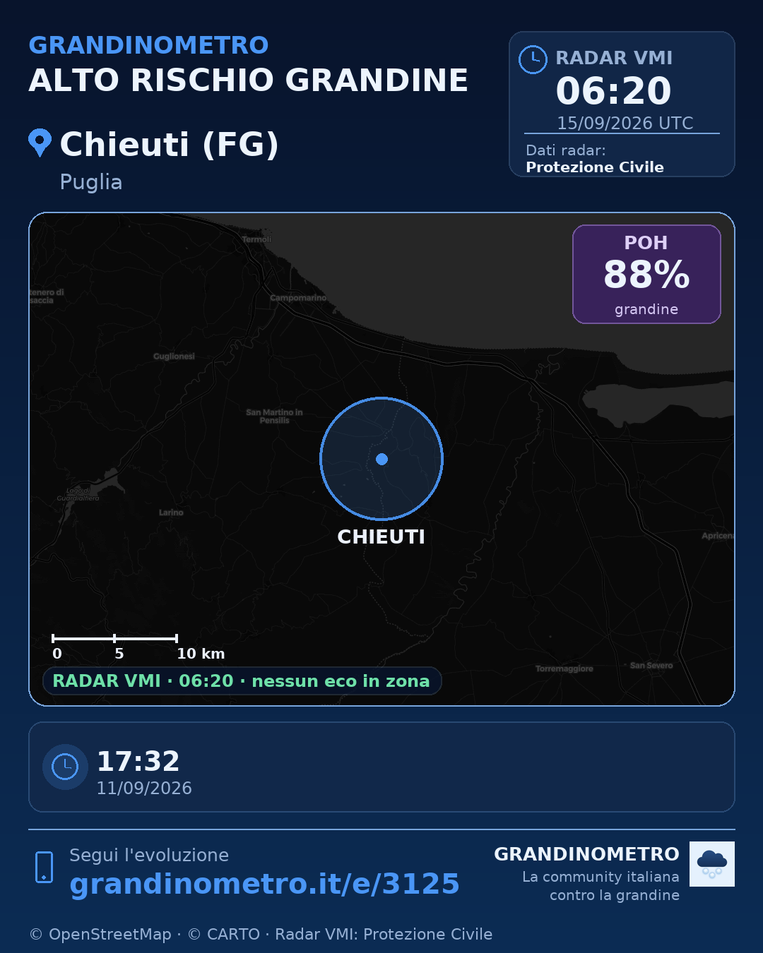 Mappa dell'evento: grandine a Chieuti (FG)