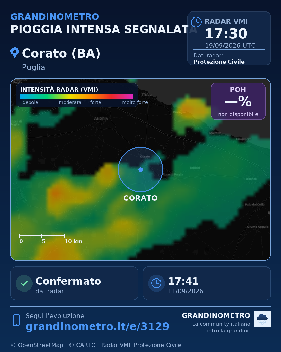 Mappa dell'evento: pioggia intensa a Corato (BA)