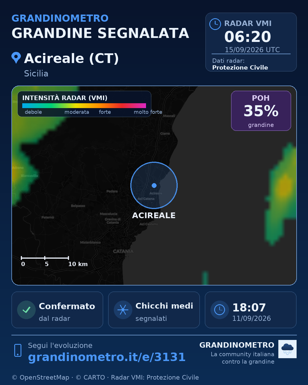 Mappa dell'evento: grandine ad Acireale (CT)