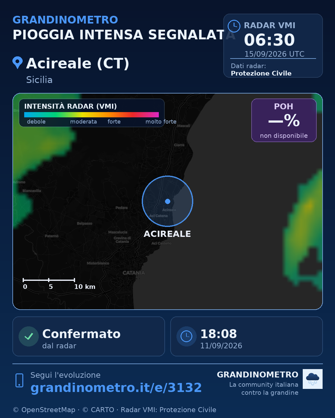Mappa dell'evento: pioggia intensa ad Acireale (CT)