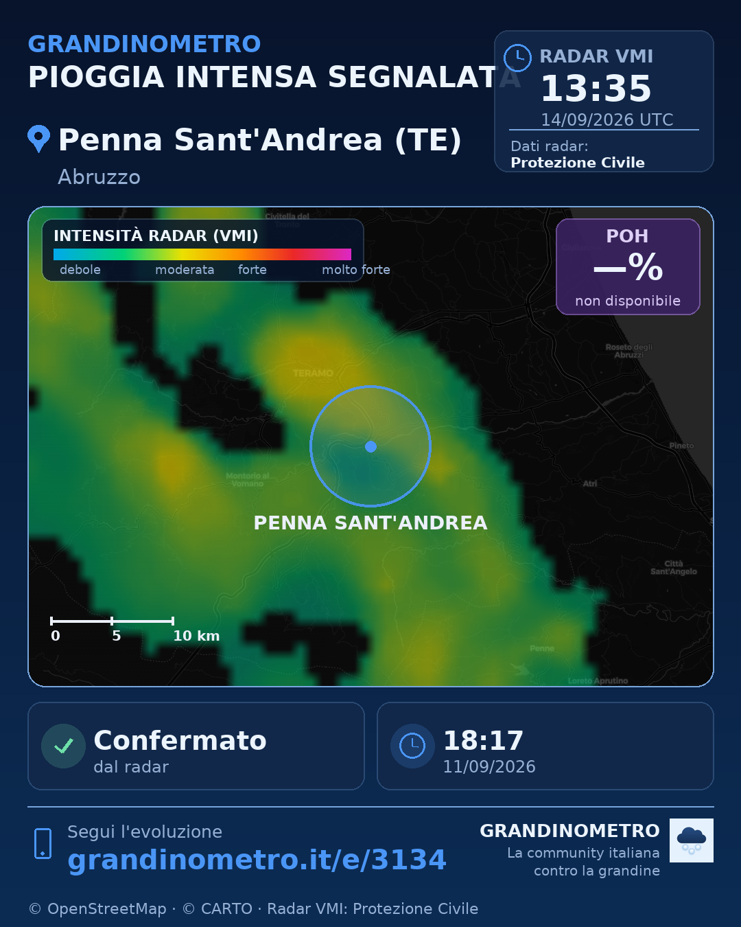 Mappa dell'evento: pioggia intensa a Penna Sant'Andrea (TE)