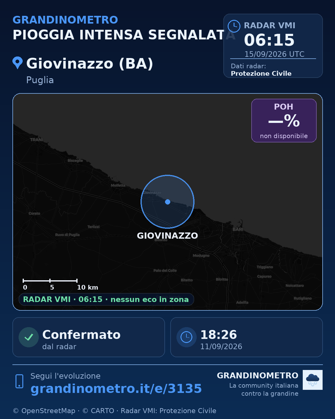 Mappa dell'evento: pioggia intensa a Giovinazzo (BA)