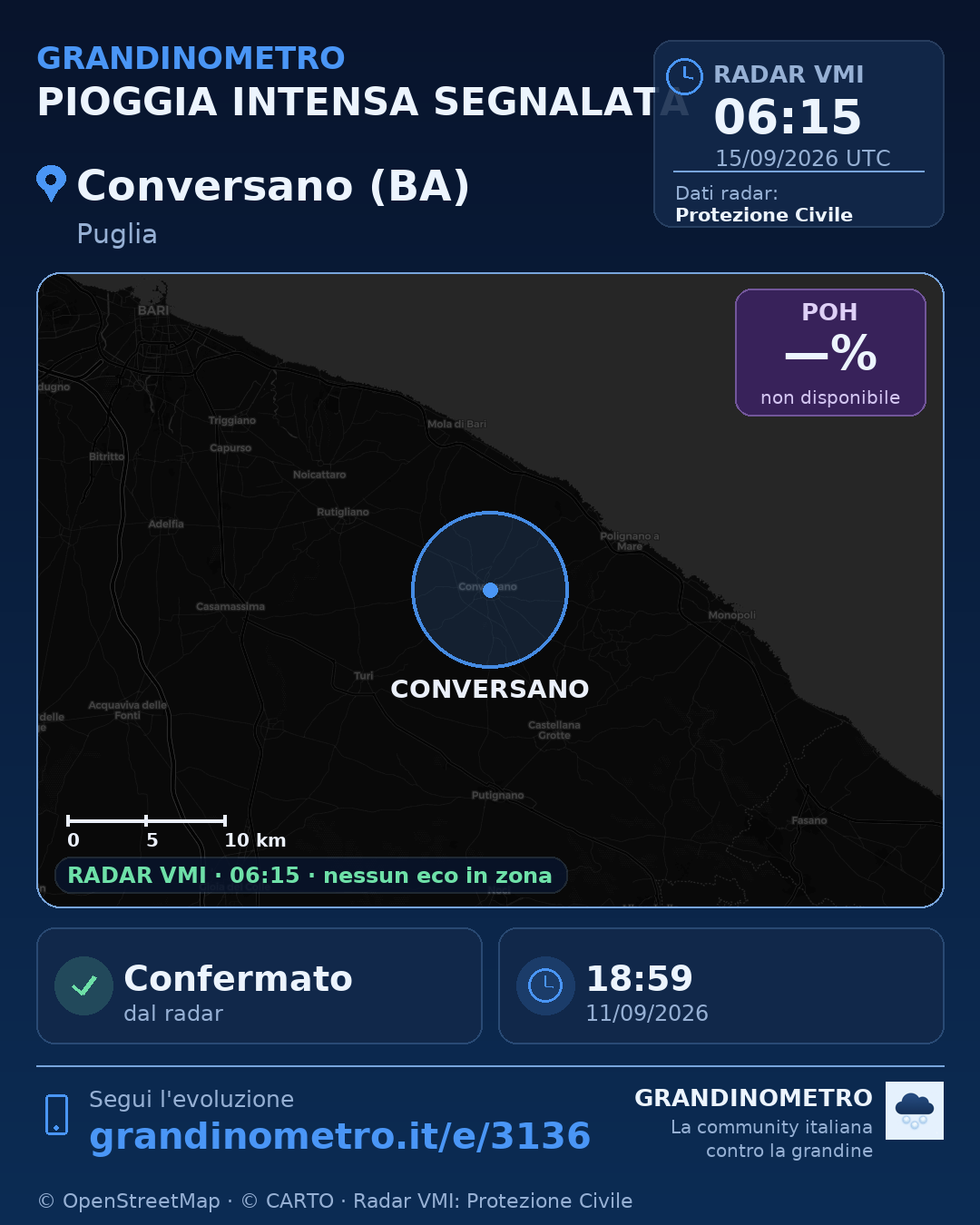 Mappa dell'evento: pioggia intensa a Conversano (BA)