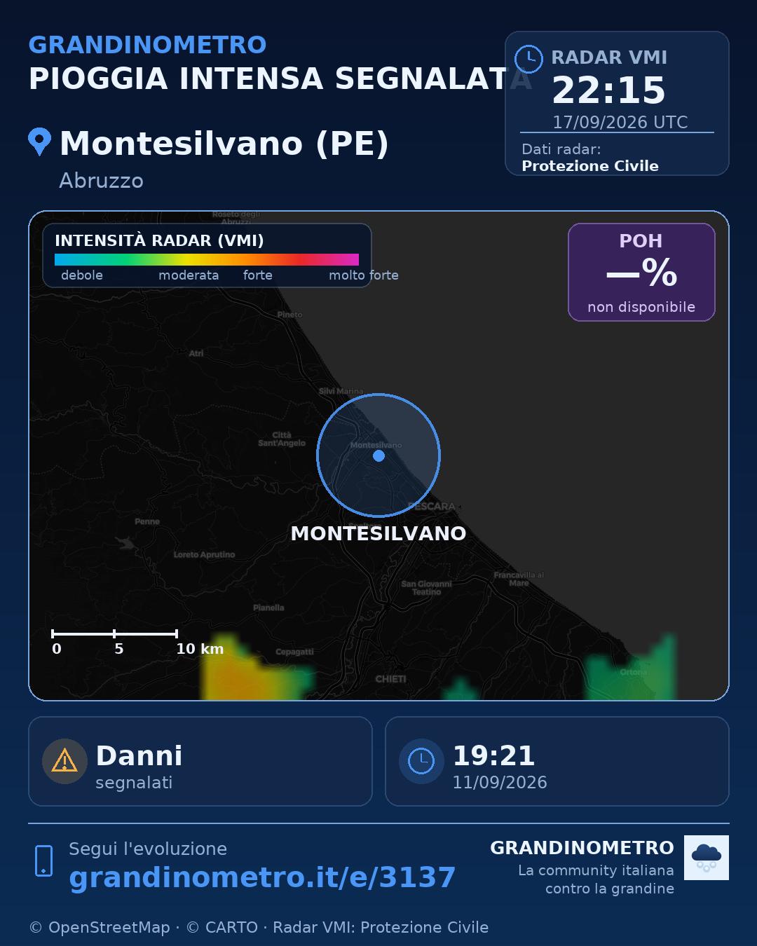 Mappa dell'evento: pioggia intensa a Montesilvano (PE)