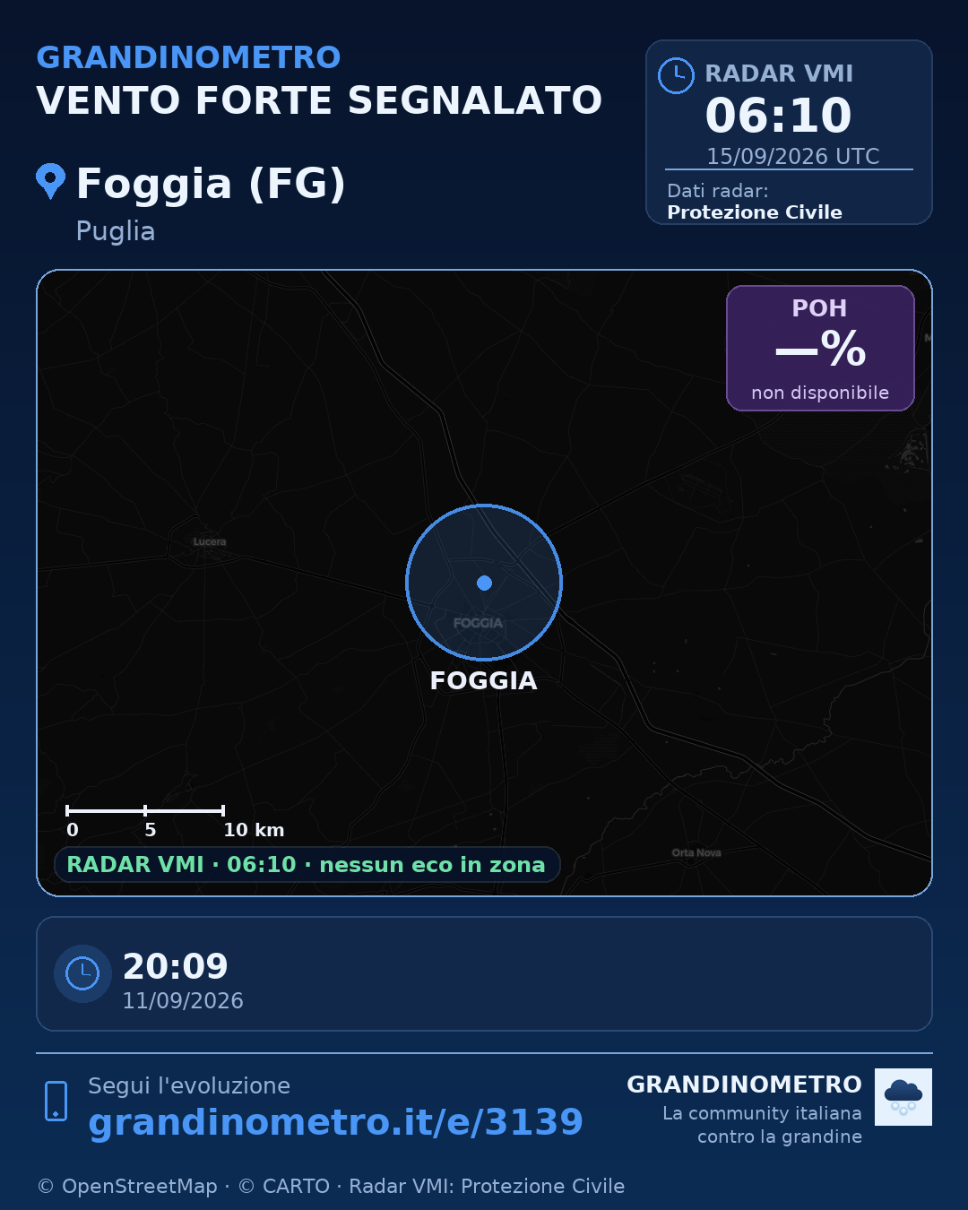 Mappa dell'evento: vento forte a Foggia (FG)