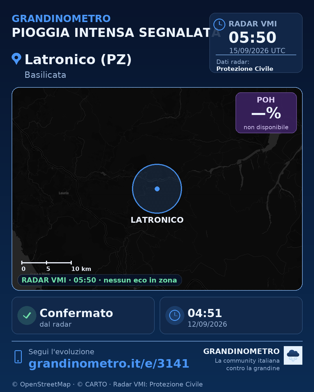Mappa dell'evento: pioggia intensa a Latronico (PZ)