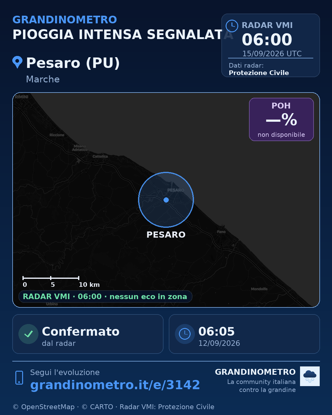 Mappa dell'evento: pioggia intensa a Pesaro (PU)