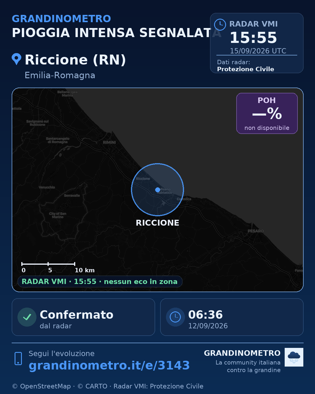 Mappa dell'evento: pioggia intensa a Riccione (RN)