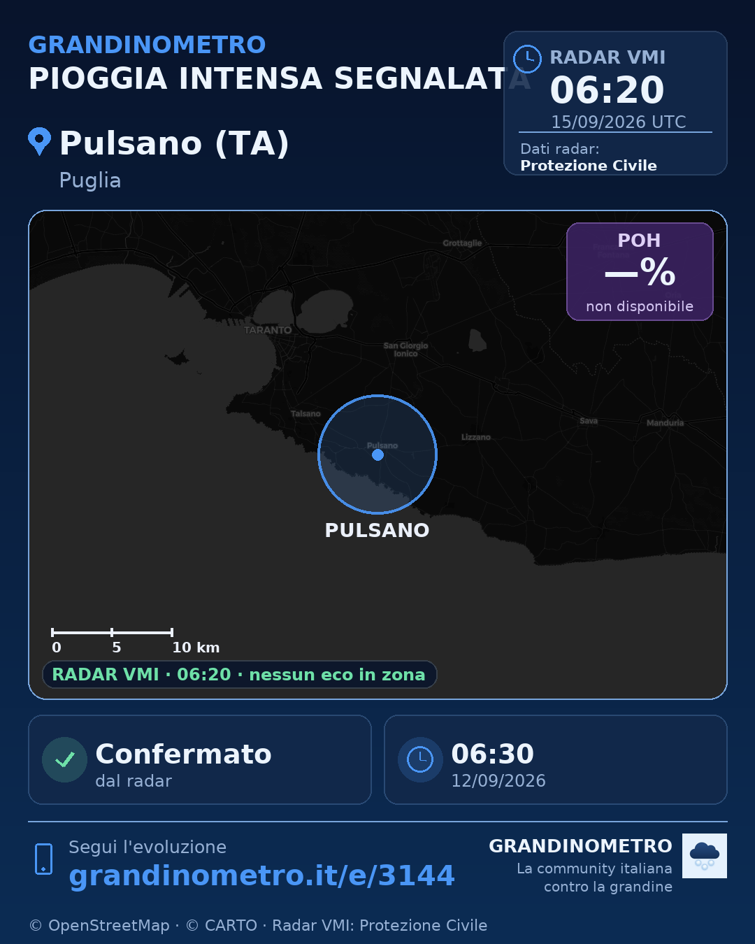 Mappa dell'evento: pioggia intensa a Pulsano (TA)