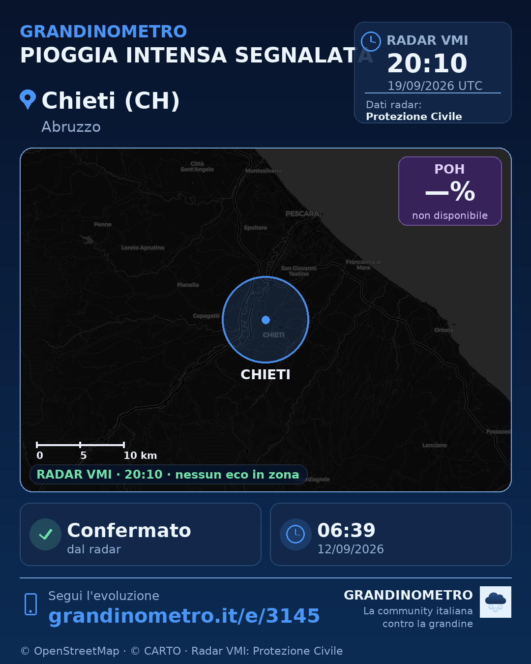 Mappa dell'evento: pioggia intensa a Chieti (CH)
