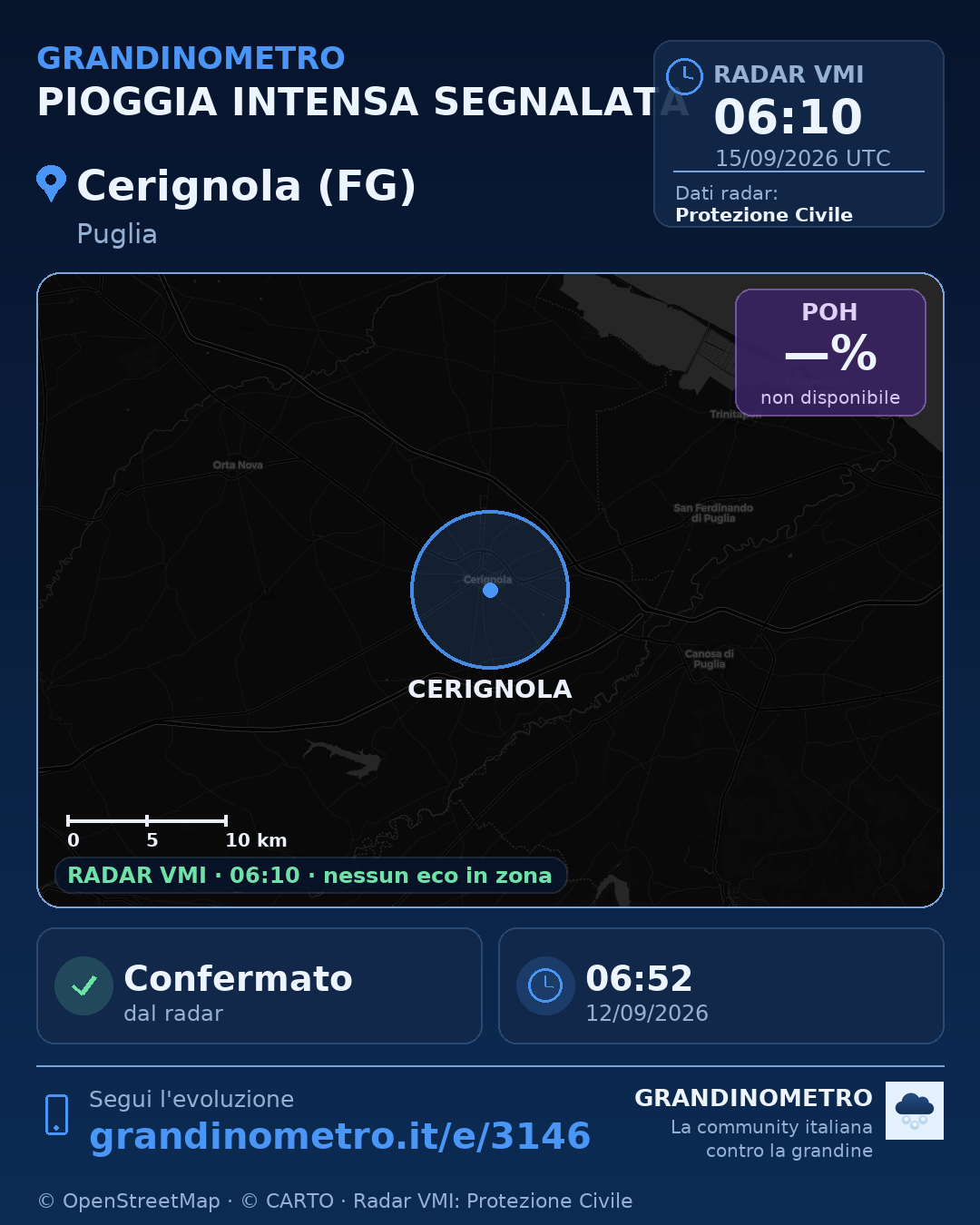 Mappa dell'evento: pioggia intensa a Cerignola (FG)