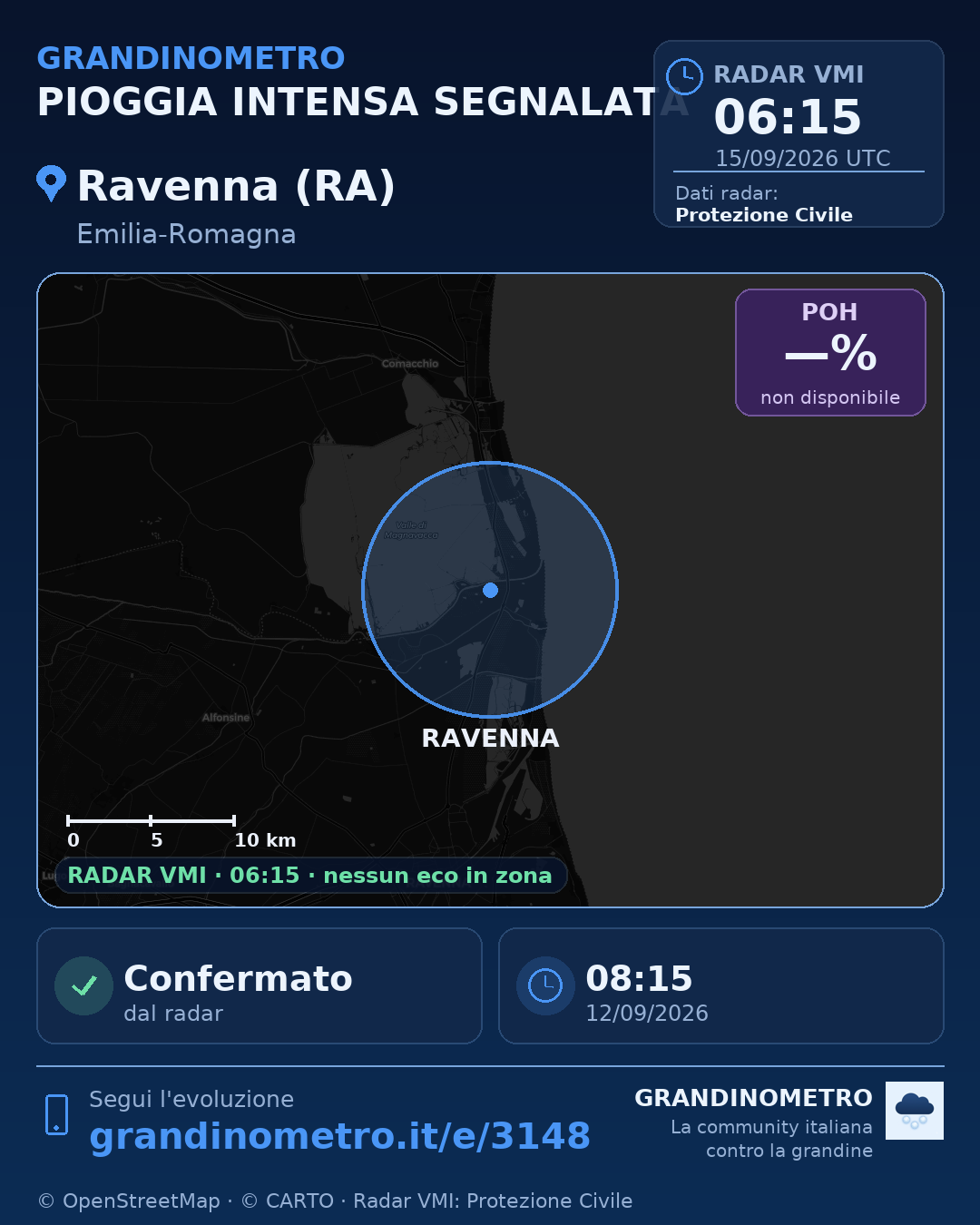 Mappa dell'evento: pioggia intensa a Ravenna (RA)