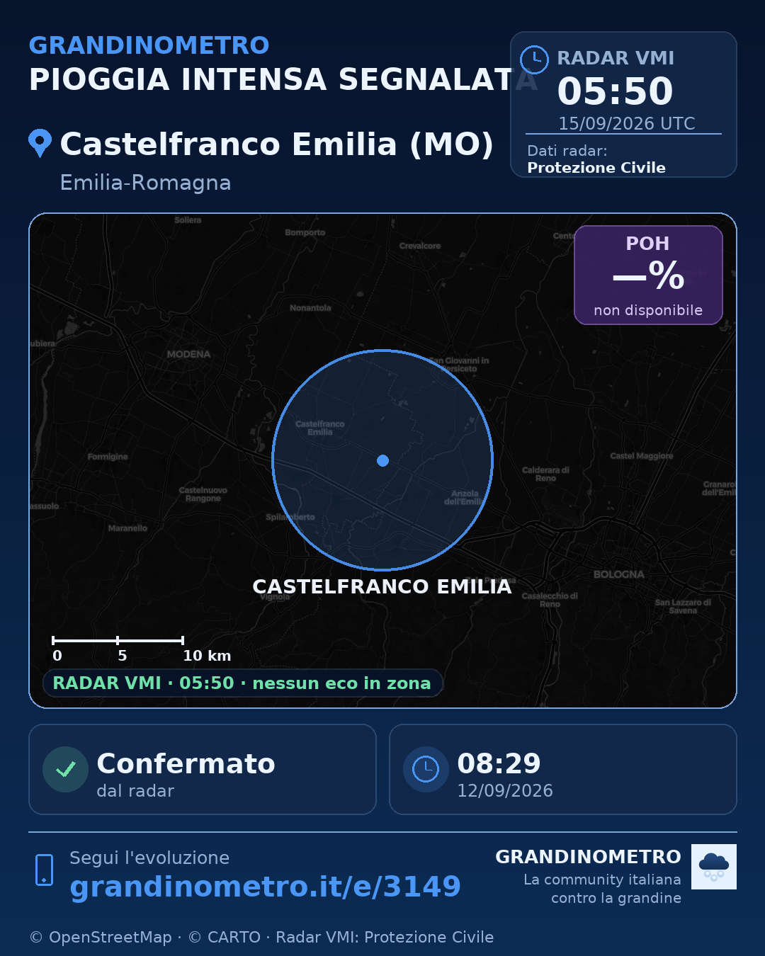 Mappa dell'evento: pioggia intensa a Castelfranco Emilia (MO)