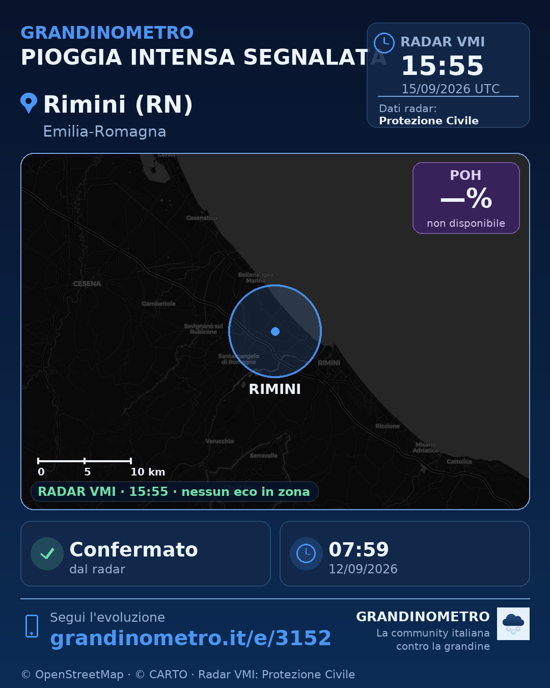 Mappa dell'evento: pioggia intensa a Rimini (RN)