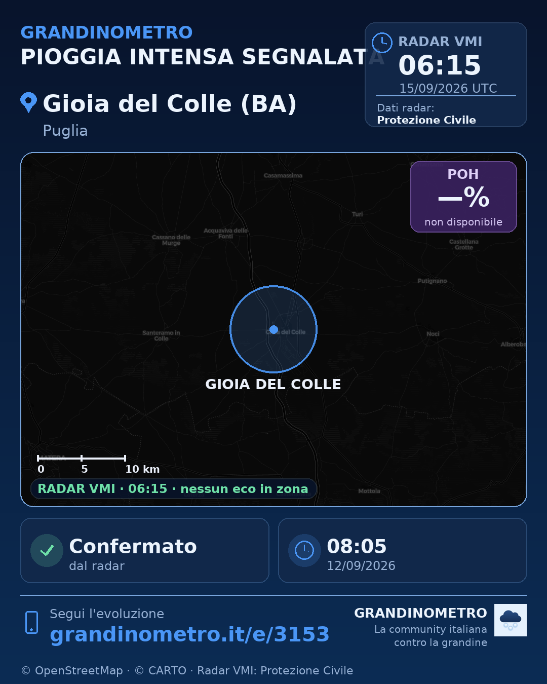 Mappa dell'evento: pioggia intensa a Gioia del Colle (BA)