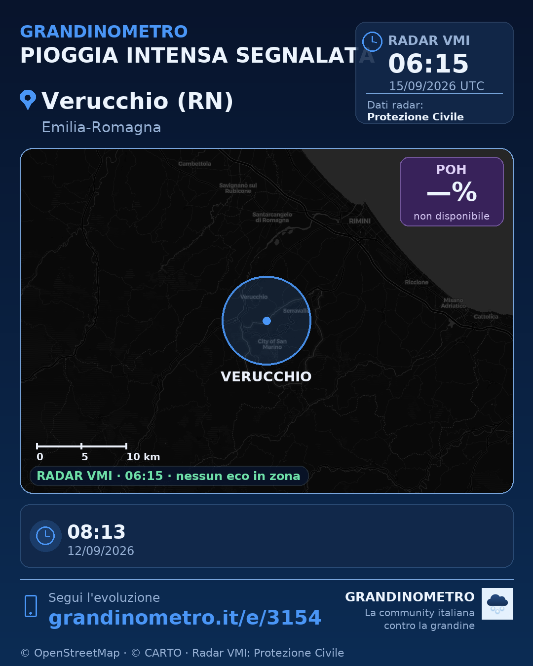 Mappa dell'evento: pioggia intensa a Verucchio (RN)