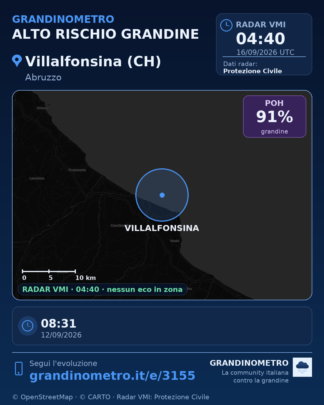 Mappa dell'evento: grandine a Villalfonsina (CH)