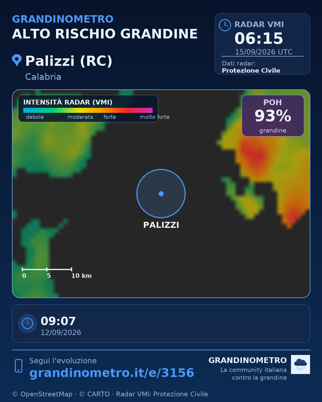 Mappa dell'evento: grandine a Palizzi (RC)