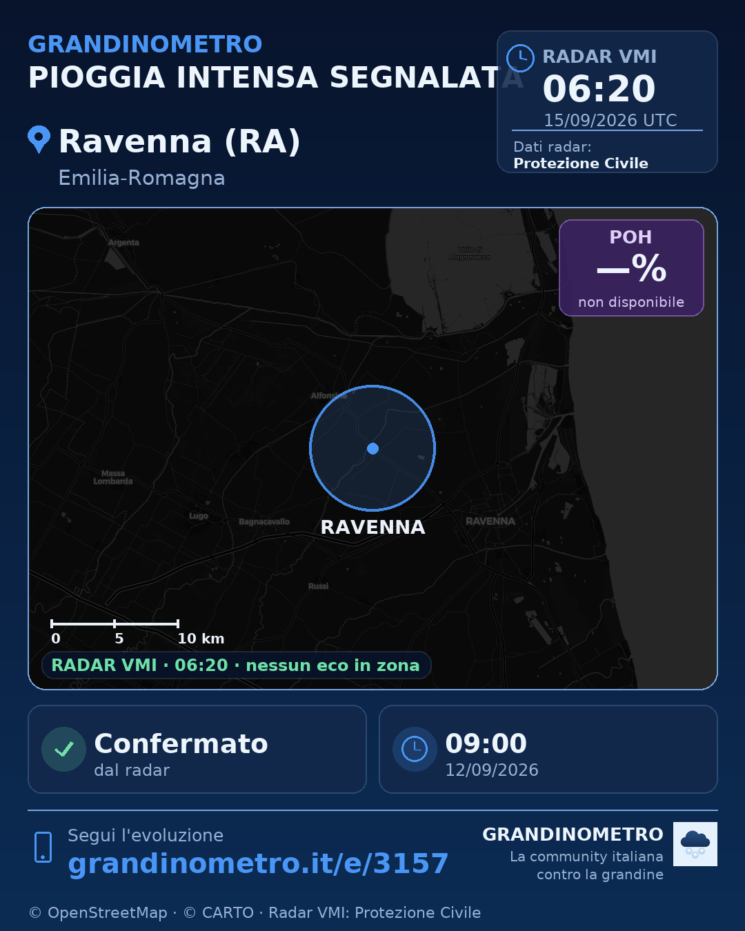 Mappa dell'evento: pioggia intensa a Ravenna (RA)