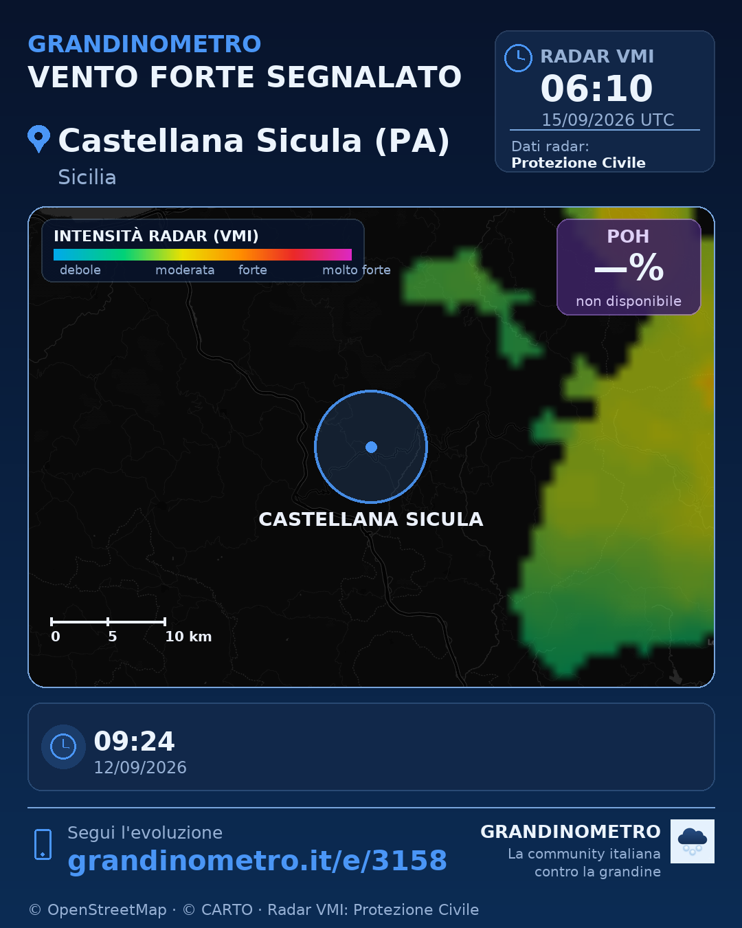 Mappa dell'evento: vento forte a Castellana Sicula (PA)