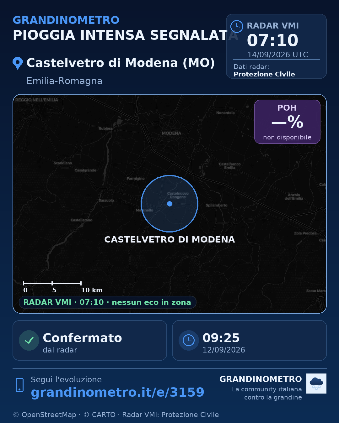 Mappa dell'evento: pioggia intensa a Castelvetro di Modena (MO)