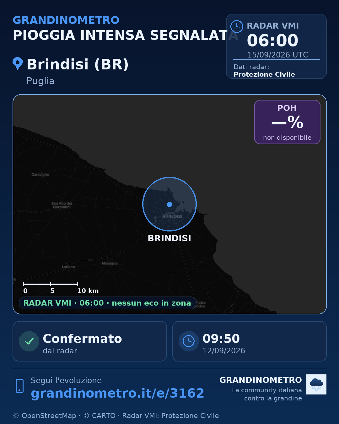 Mappa dell'evento: pioggia intensa a Brindisi (BR)