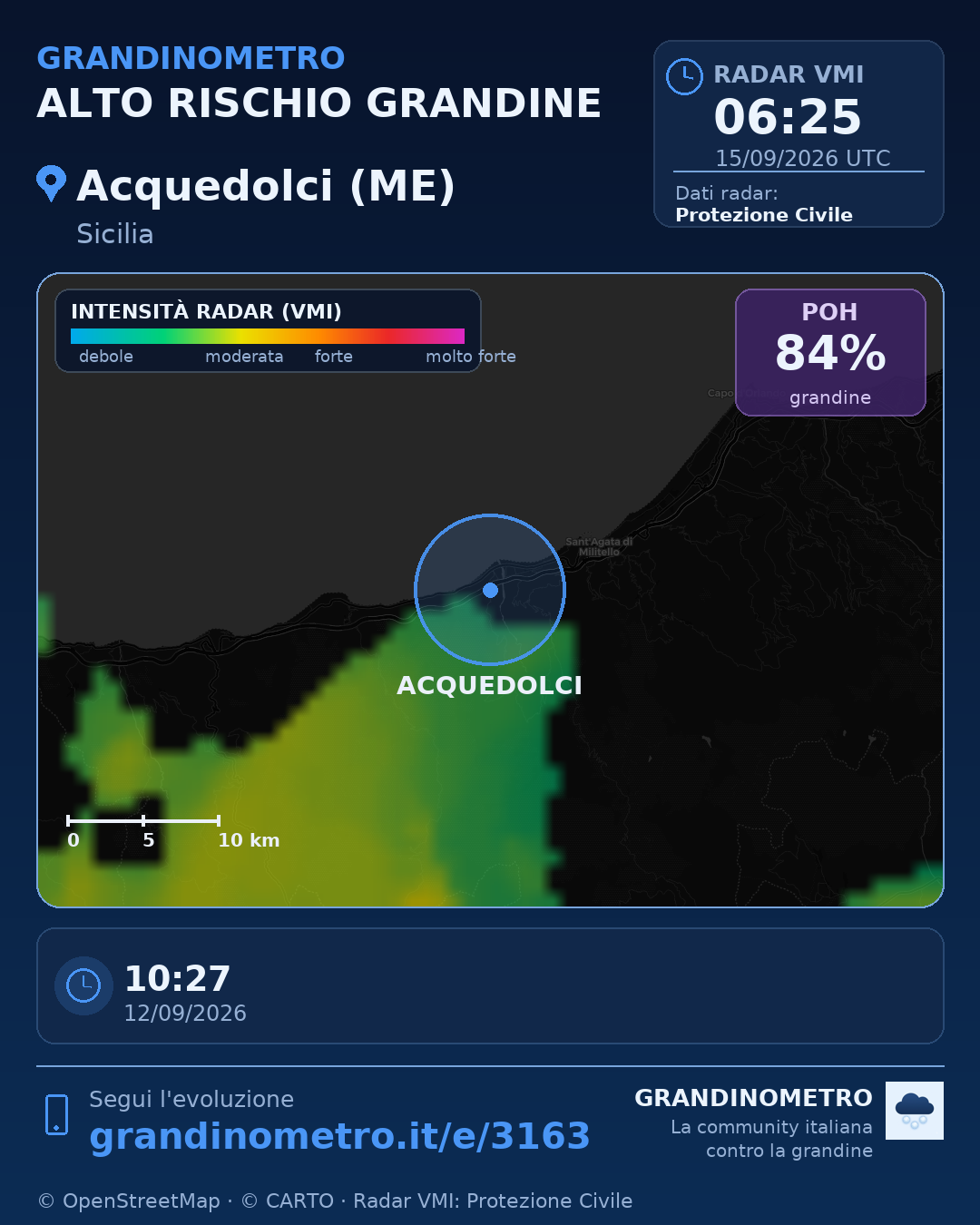 Mappa dell'evento: grandine ad Acquedolci (ME)