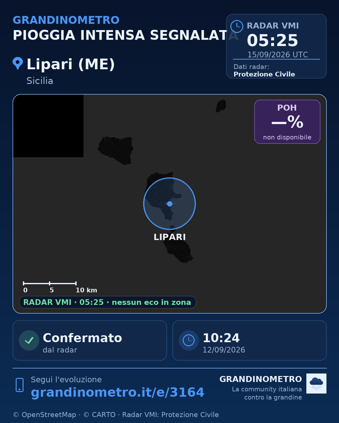 Mappa dell'evento: pioggia intensa a Lipari (ME)