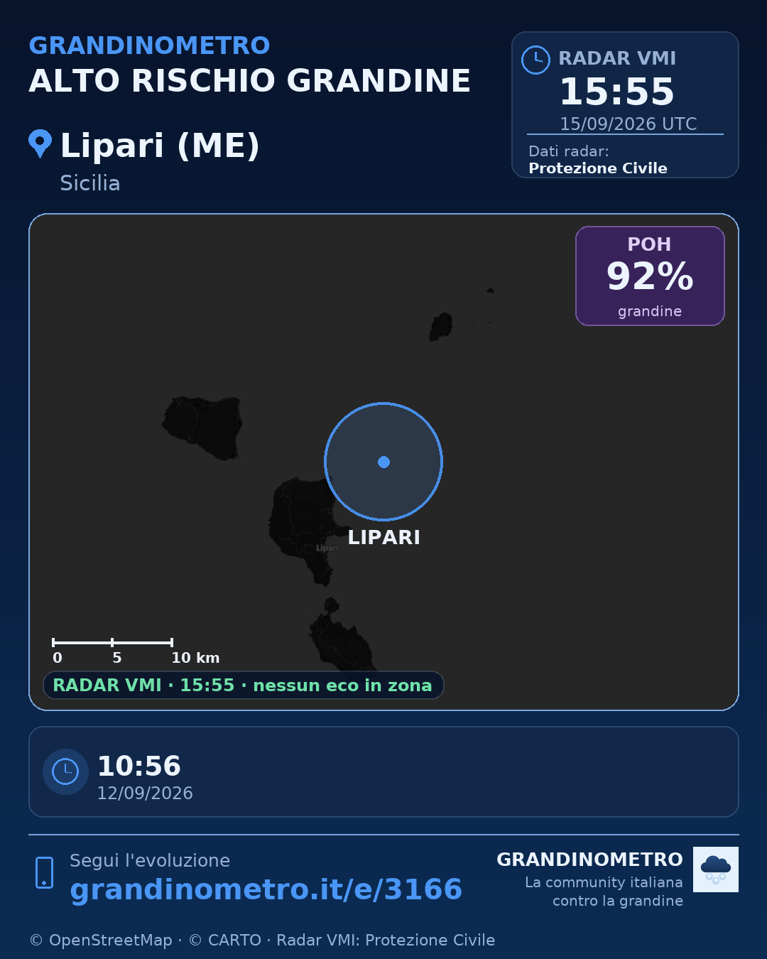 Mappa dell'evento: grandine a Lipari (ME)