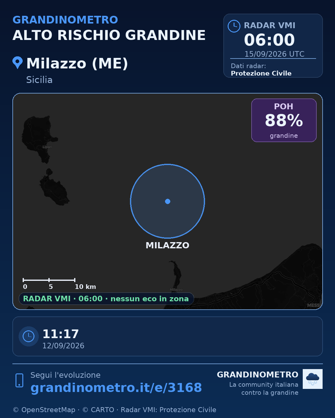 Mappa dell'evento: grandine a Milazzo (ME)