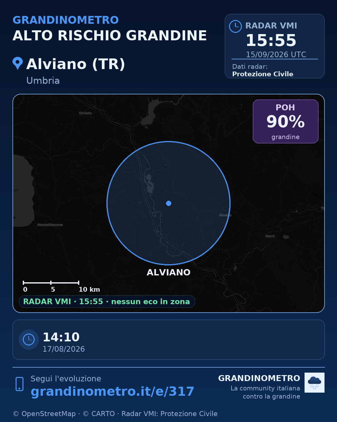 Mappa dell'evento: grandine ad Alviano (TR)